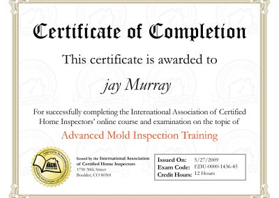 Advanced Mold Inspection Certificate of Completion
