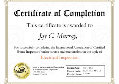 Electrical Inspection Certificate of Completion